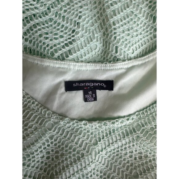 Sharagano Womens Lace Fit & Flare Short Sleeve Dress In Mint Green 14 - Picture 7 of 9